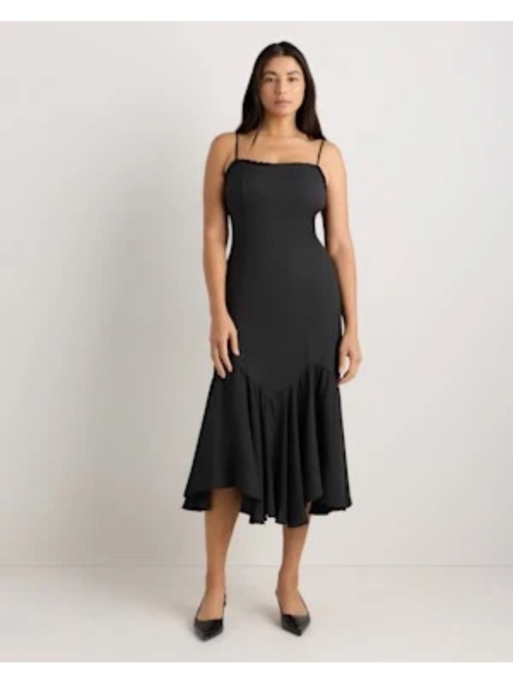 Quince Women Lightweight Crepe Pleated Hem Midi Dress Black XL